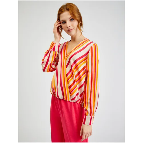 Orsay Pink-Orange Ladies Striped Satin Blouse - Women