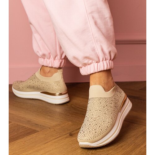 D/CEO marka niezdefiniowana Beige women's platform sneakers with rhinestones Luizet Cene