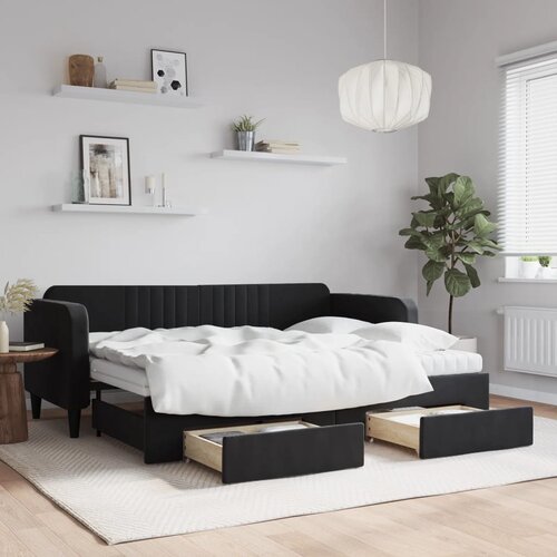 VidaXL Izvlečna dnevna postelja s predali črna 80x200 cm žamet Slike