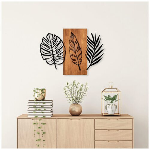 Wallity Zidna dekoracija Trostruki listovi - 384, 58x80 cm, Crna Cijene