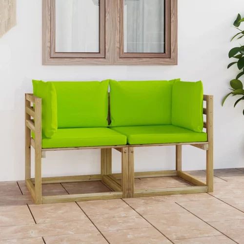  Kutne vrtne sofe s jastucima 2 kom zeleno impregnirana borovina