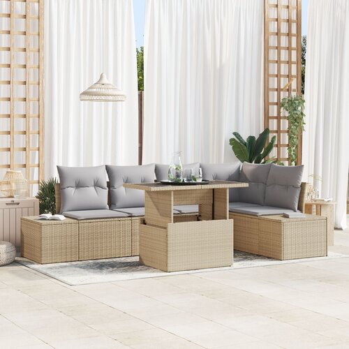 VidaXL 6-dijelni Vrtni Sofa Set s Jastučićima Bež Poli Ratan Slike