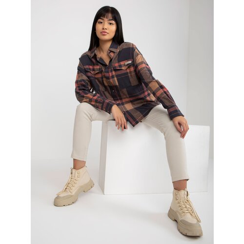 Fashion Hunters Navy blue checked shirt made of cotton Slike