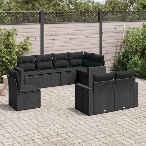 VidaXL 8-dijelni set vrtnih sofa od poliratana s jastucima crni Slike