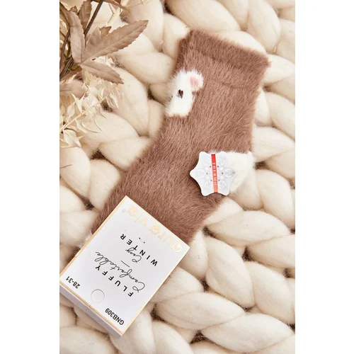 Kesi Children's fur socks with teddy bear, brown