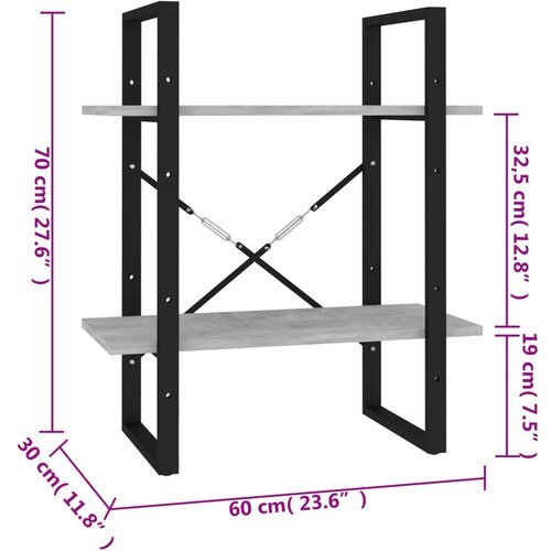  za knjige s 2 razine boja betona 60 x 30 x 70 cm drveni Slike