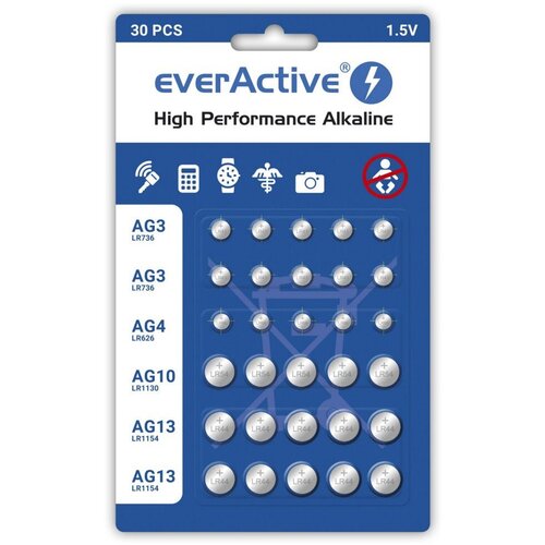 EverActive Mini alkaline battery Set 10 x G3 /LR41, 5 x G4 /LR626, 5 x G10 /LR1130, 10 x G13 /LR1154 Cijene