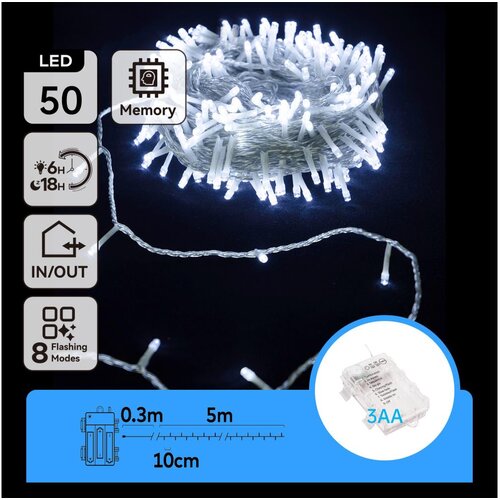Aigostar LED spoljni božićni niz 50xLED/8 funkcija 3xAA 5,3m IP44 hladno bela Slike