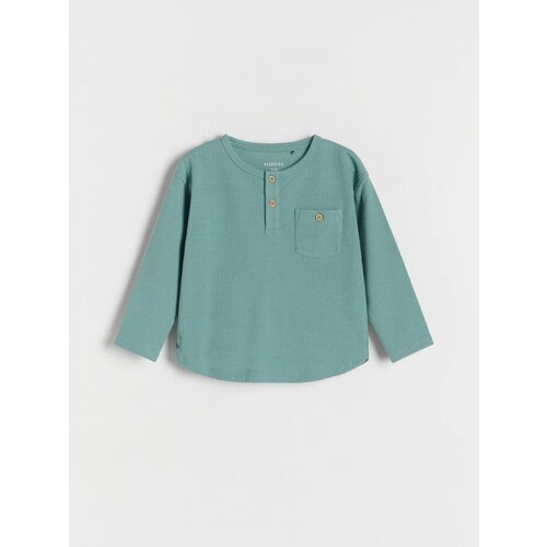 Reserved strukturirana majica z dolgimi rokavi henley - turkizna Cene