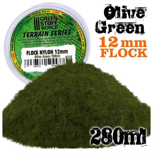 Green Stuff World Flock Nylon Olive Green 12mm - 280ml Slike
