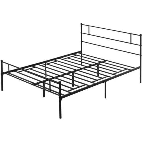HOMCOM Jekleni okvir za zakonsko posteljo 165x211x100 cm, integrirane letve, industrijski stil vzglavja in vznožja, črn, (20746006)