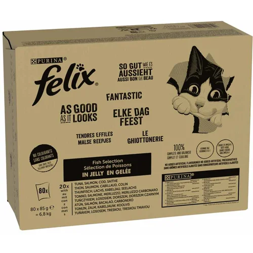 Felix Jumbo pakiranje "So gut wie es aussieht" vrećice 80 x 85 g - Riblji miks (tuna, losos, bakalar, morski losos)