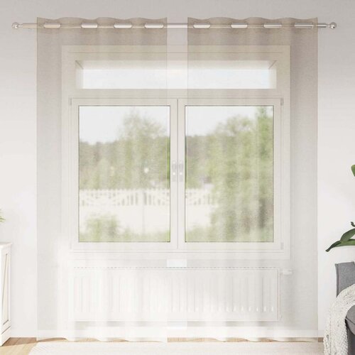 Voile zavjesa sa zavjesama 2 pcs Pijesak 260 x 140 cm Poliester Cijene