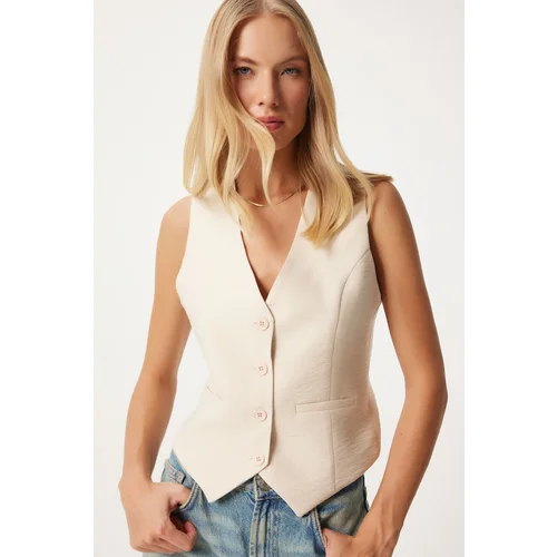 Happiness İstanbul Women's Stone V Neck Stylish Ayrobin Vest