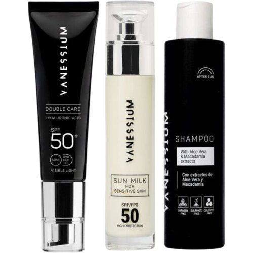 Vanessium Set Mleko za sunčanje za osetljivu kožu 50ml, &amp;Scaron;ampon za posle sunčanja 200ml, Krema za lice Hyaluron-om 50ml Slike