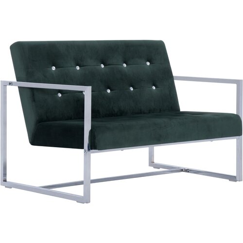 Maison Chic kavč - Sofa - Kanape dvosed z naslonjali za roke temno zelen krom in žamet, (21727529) Cene