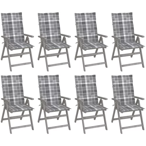 vidaXL Vrtni nastavljivi stoli z blazinami 8 kosov sivi akacijev les