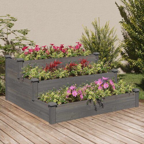 vidaXL Povišena vrtna gredica siva 120 x 120 x 56 cm masivna jelovina Cijene