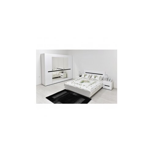  Spavaće Sobe LINDA BIJELA VISOKI SJAJ ormar sa ogledalom + krevet + 2xnoćnik Slike