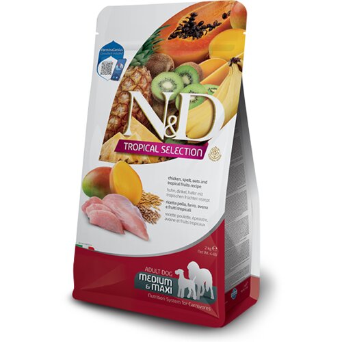 N&d Hrana za pse Tropical Selection Adult Medium & Maxi Chicken, Spelt, Oats & Fruits, 10kg Cene