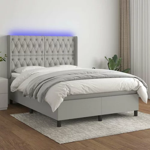  Box spring postelja z vzmetnico LED sv. siva 140x200 cm blago, (20726960)