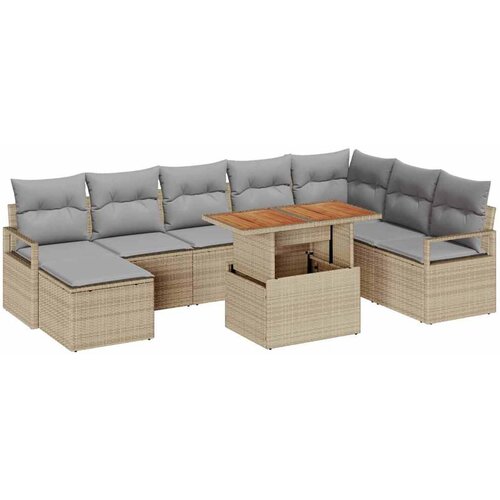 vidaXL Vrtna sedežna garnitura z blazino 9 pcs Bež in siva, (5000022220) Cene