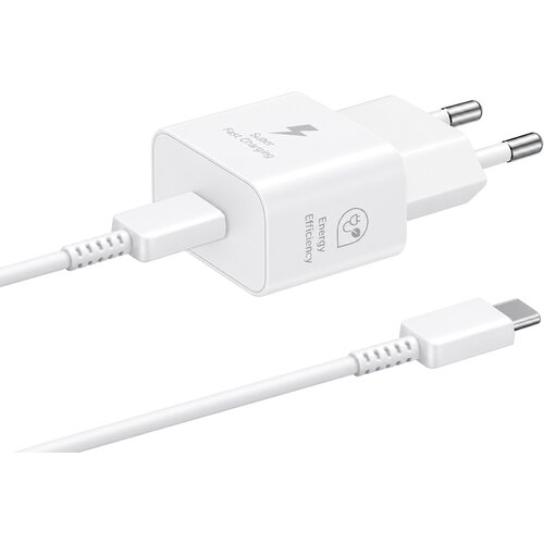 Samsung stenski polnilec z enim USB-C vhodom 25W in priloženim USB-C v USB-C kablom bele barve dolžine 1m EP-T2510EWE + EP-DN980BWE (OEM pakiranje) Cene