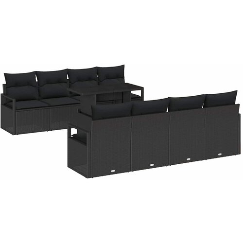 vidaXL 9-delni vrtni set sofa z blazinami Črna poli ratan, 2-sedežna vrtna sofa z shrambo in blazinami Črna poli ratan Cene