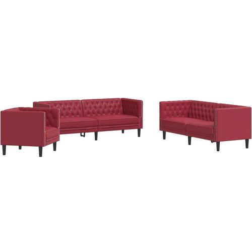 vidaXL Komplet Chesterfield kavčev 3-delna rdeče umetno usnje, (21749184) Cene