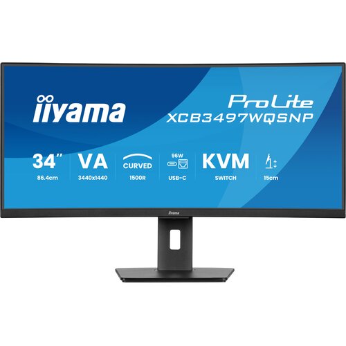 Iiyama ProLite XCB3497WQSNP-B1 34&amp;quot; UWQHD zakrivljen zaslon VA panel, 120Hz, (PD 3440x1440 21:9, 0.4ms (MPRT), USB-C Slike