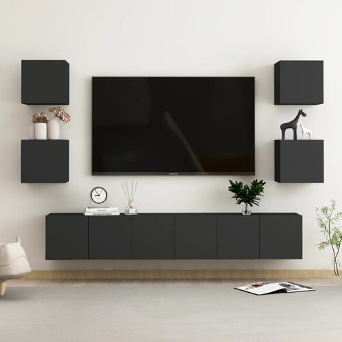 The Living Store Komplet TV omaric 7-delni črna iverna plo&amp;scaron;ča - TV Omarica, (21376338) Slike