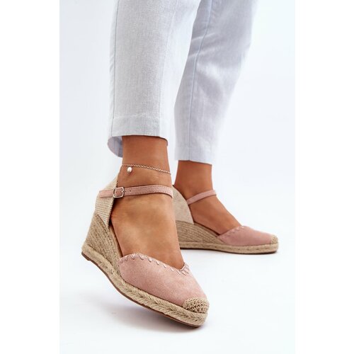 Kesi Suede Espadrille Wedge Sandals with Braid Pink Raylin Slike