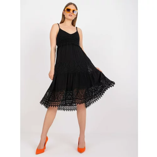 Fashion Hunters Black flared dress with straps with OCH BELLA lace