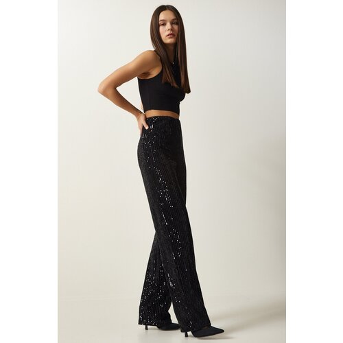 Women's Black Sequined Palazzo Trousers Slike