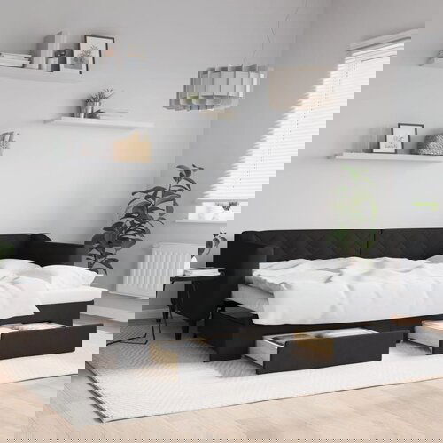 vidaXL Izvlečna dnevna postelja s predali črna 80x200 cm blago Cene