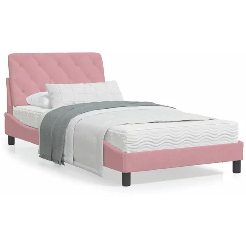 vidaXL Okvir kreveta s LED svjetlima ružičasti 100 x 200 cm baršunasti
