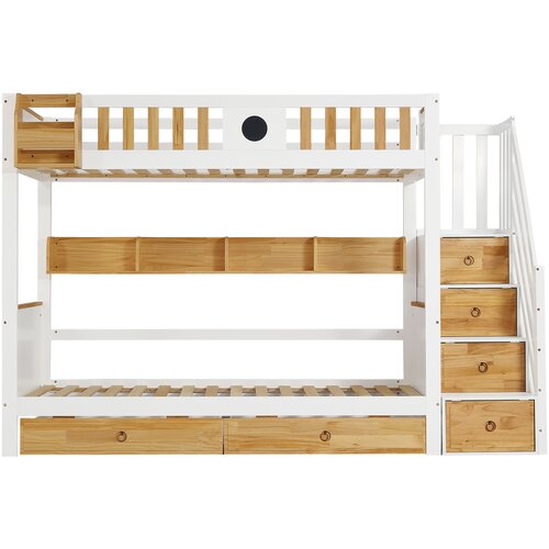 Möbrio Dvonadstropna postelja s stopnicami - 90x200 cm - 4 omarice na stopnicah in 2 predala pod posteljo - bela, (22060347) Cene
