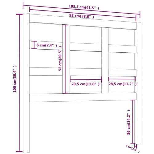  Uzglavlje za krevet sivi 105,5 x 4 x 100 cm od masivne borovine Slike