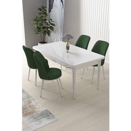 Hanah home Nil - White, Khaki WhiteKhaki Dining Table & Chairs Set (5 Pieces) Cene