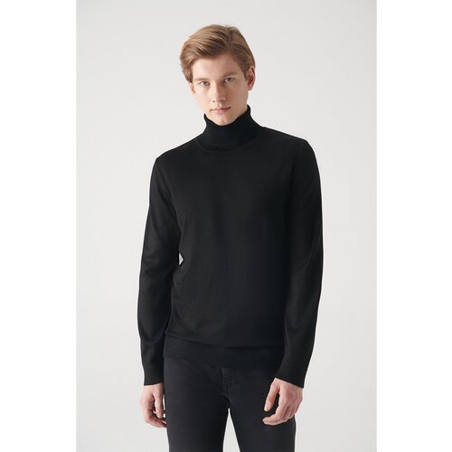 Avva Men's Black Full Turtleneck Wool Blend Standard Fit Regular Cut Knitwear Sweater Slike