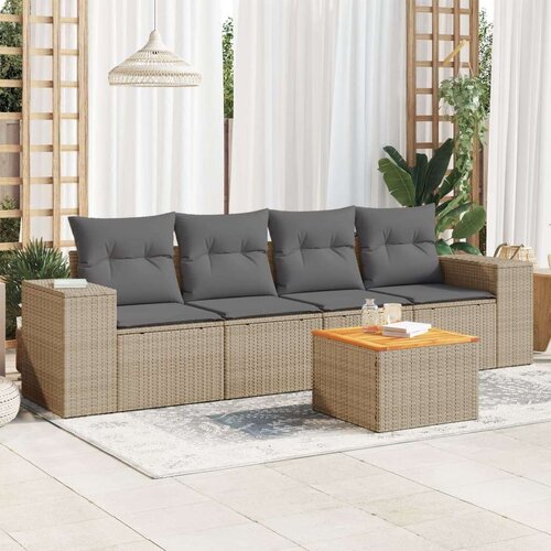  5-dijelni vrtni set sofa s jastucima bež od poliratana Slike