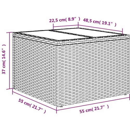 vidaXL Vrtna miza s stekleno mizno ploščo črna 55x55x37 cm poli ratan Cene