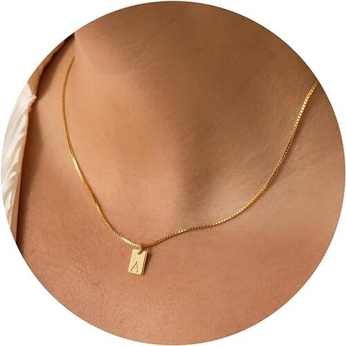 Generic Ženska zlata ogrlica z začetnicami se ne razbarva, 14K zlato, nežna kvadratna ogrlica z obeskom z začetnicami, nepremočljiva, elegantna, tanka verižica, ogrlica z imenom, prilagojena, primer, (21075488) Cene