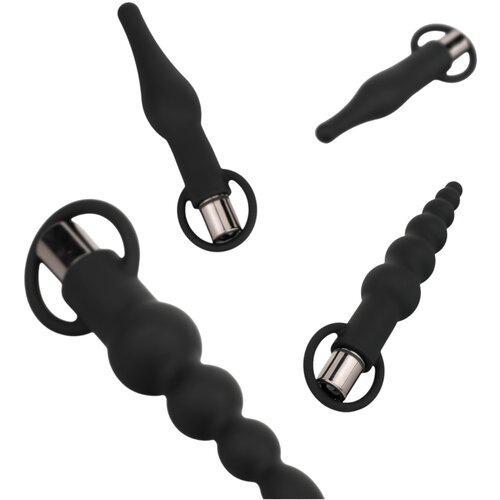 EasyToys akumulatorski analni vibrator - 4-delni komplet (črna) Cene