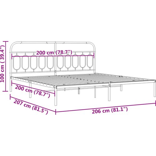  Metalni okvir za krevet s uzglavljem crni 200x200 cm Slike