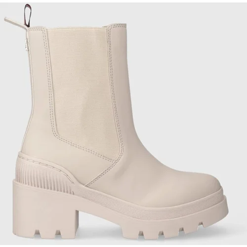 Tommy Hilfiger Gležnjače RUBBERIZED MID HEEL BOOT za žene, boja: bež, s debelom potpeticom, FW0FW07520