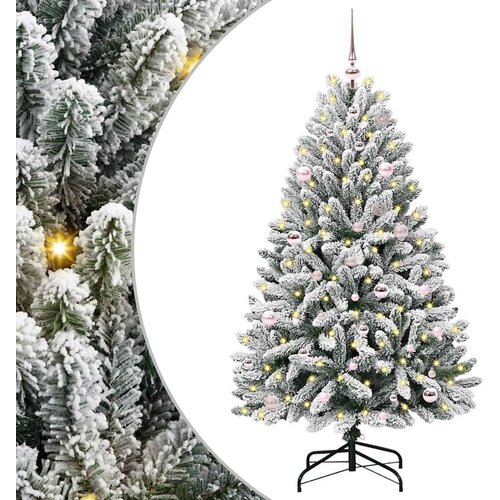 vidaXL Umestno božično drevo Zelena in Bela 150 cm PVC in kovina Cene