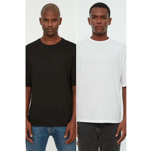 Trendyol Black-White Men's Basic 2-Pack-Oversized Crew Neck Short Sleeved T-Shirt