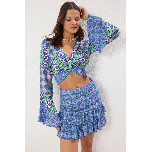 TRENDYOLMILLA Ženski komplet bluza i suknja Tbess25Au00031, Plavi Slike