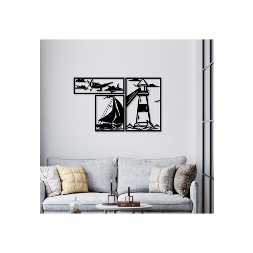 WALLXPERT Zidna dekoracija Svjetionik Trio B, 60 x 40 cm, Crna Cijene